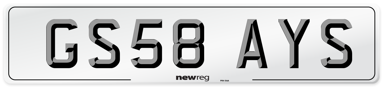 GS58 AYS Number Plate from New Reg